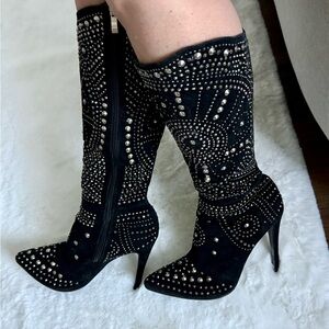 Studded Black Knee-High Women's Boots